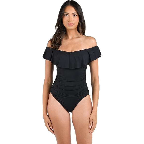 La Blanca Island Goddess Women One Piece Off Shoulder Ruffle  Bathing Suit - Picture 7 of 7